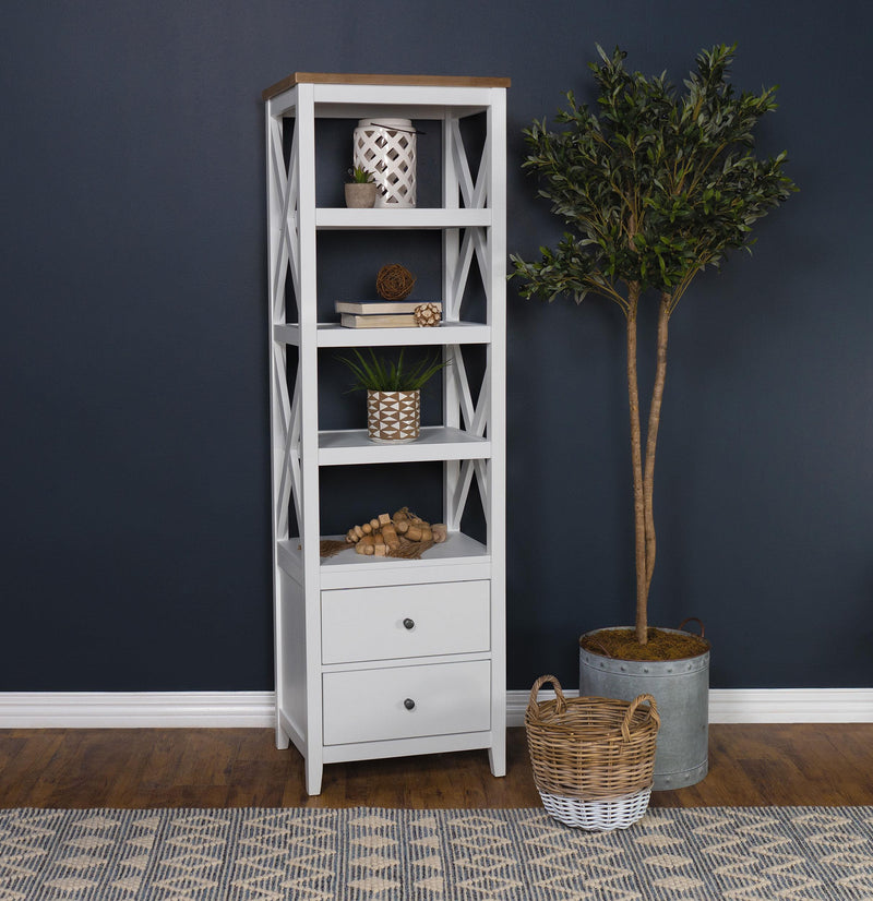 Hollis 4-shelf Wood Media Tower with Drawers Brown and