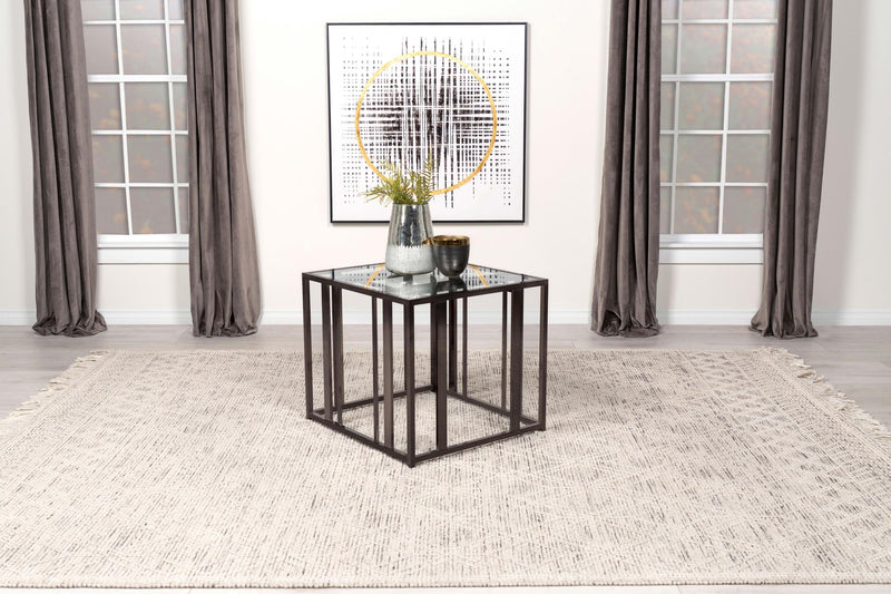 Adri Rectangular Glass Top Side End Table Black Nickel