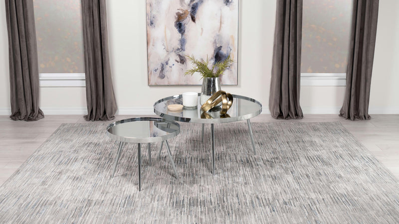 Kaelyn 2-Piece Round Mirror Top Nesting Coffee Table