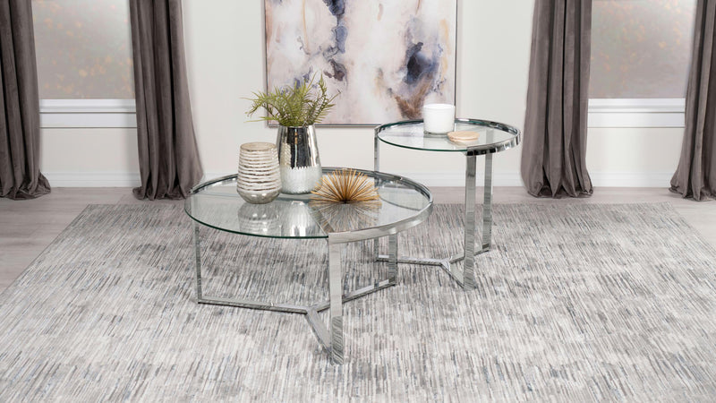 Delia 2-Piece Round Glass Top Nesting Coffee Table