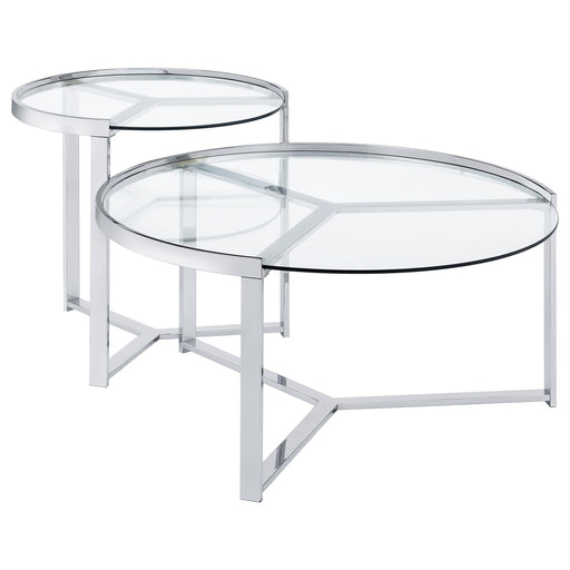 Delia 2-Piece Round Glass Top Nesting Coffee Table Chrome - alternate view