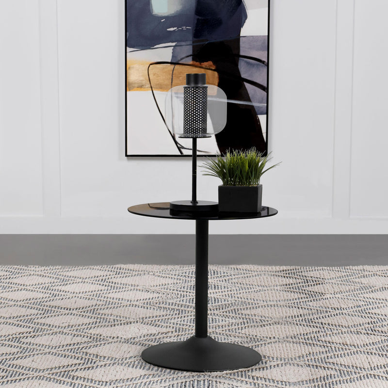 Ganso Round Metal End Table With Tempered Glass Top