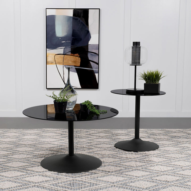 Ganso Round Metal End Table With Tempered Glass Top