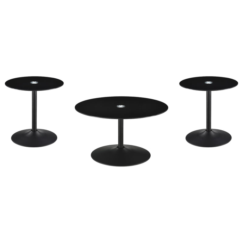 Ganso 3-piece Round Glass Top Coffee and End Table Set Black - alternate view