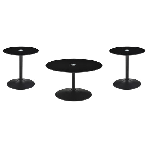 Ganso 3-piece Round Glass Top Coffee and End Table Set Black - alternate view