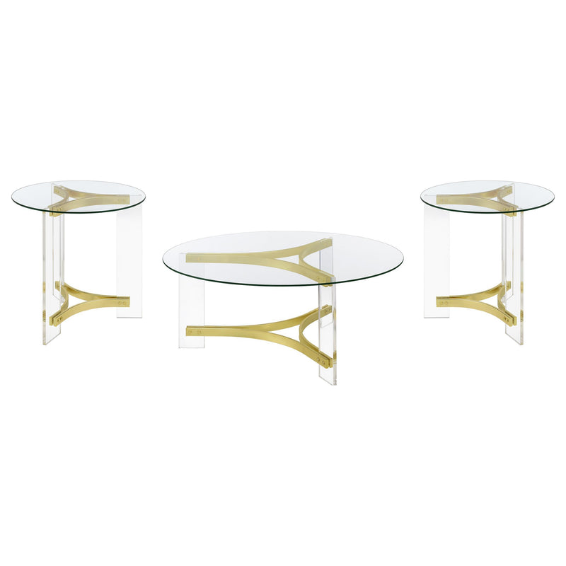 Janessa 3-piece Acrylic Coffee and End Table Set Matte Brass