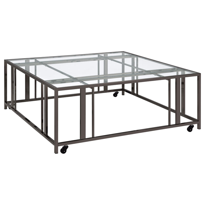 Adri Square Glass Top Coffee Table with Casters Black Nickel - alternate view