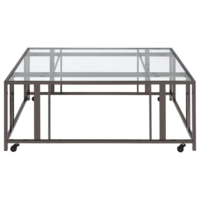 Adri Square Glass Top Coffee Table with Casters Black Nickel - detail 3