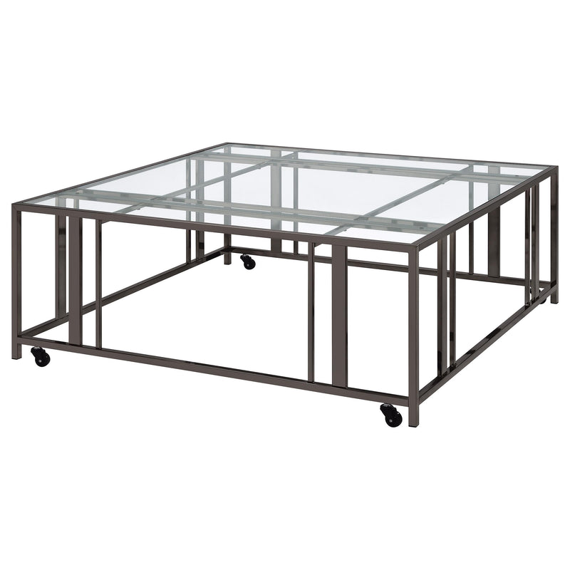 Adri Square Glass Top Coffee Table with Casters Black Nickel - detail 4
