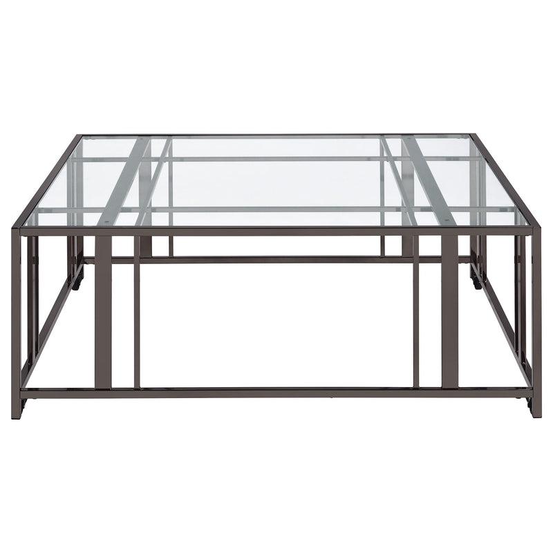 Adri Square Glass Top Coffee Table with Casters Black Nickel - detail 5