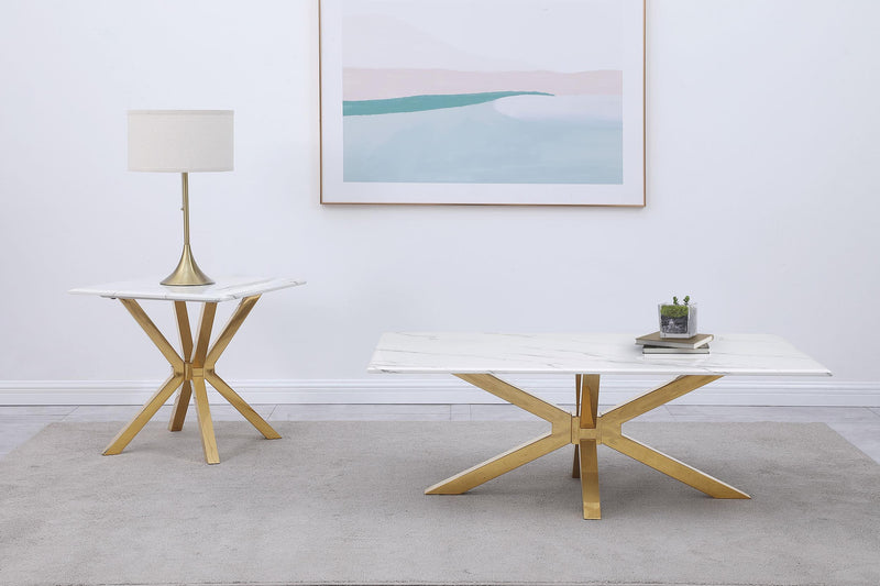 Visalia Faux Marble Top Stainless Steel Coffee Table