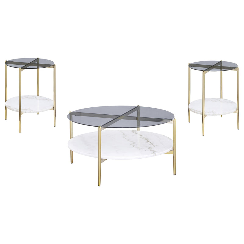 Jonelle 3-piece Round Coffee and End Table Set Gold - alternate view