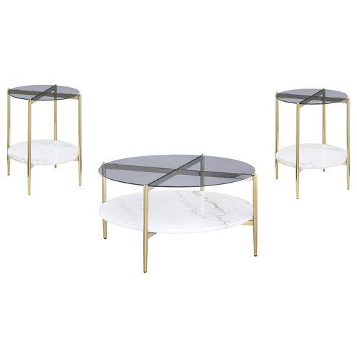 Jonelle 3-piece Round Coffee and End Table Set Gold - alternate view