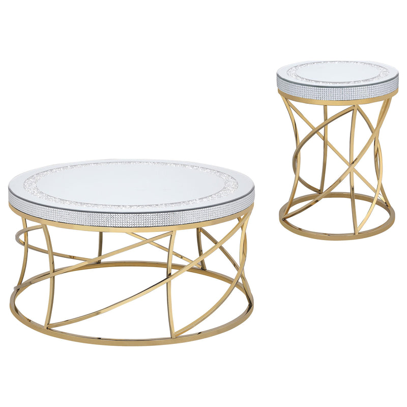 Elise 2-piece Round Mirror Top Coffee and End Table Set