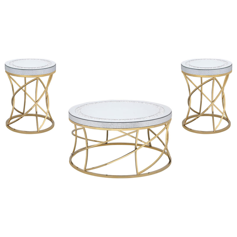 Elise 3-piece Round Mirror Top Coffee and End Table Set