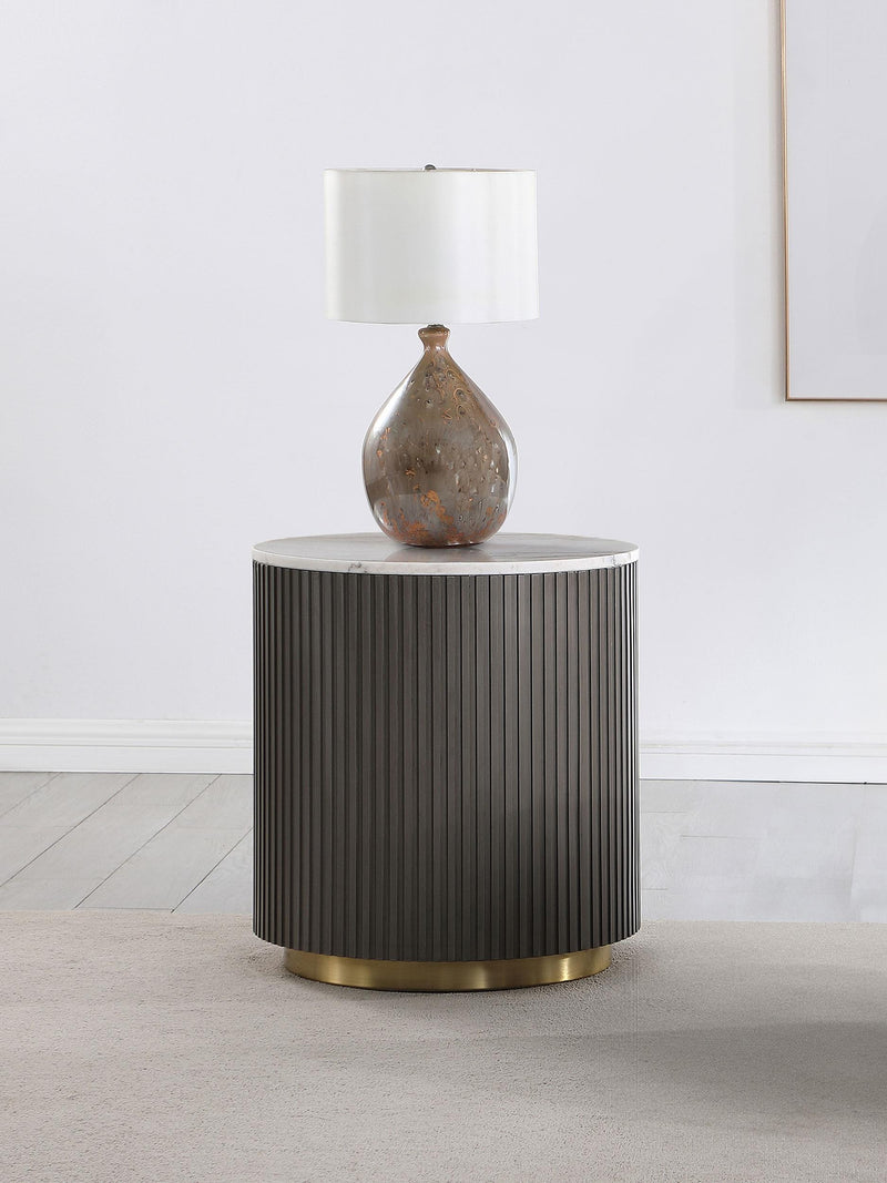 Jason Round White Marble Top Side End Table Charcoal