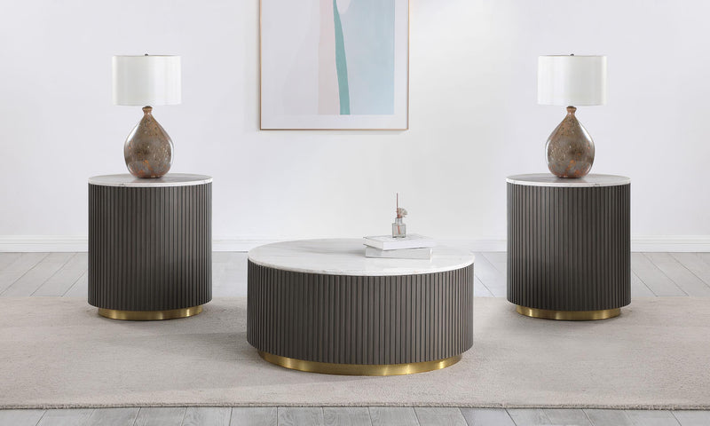 Jason 3-piece Round White Marble Coffee Table Set Charcoal