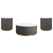Jason 3-piece Round White Marble Coffee Table Set Charcoal - alternate view