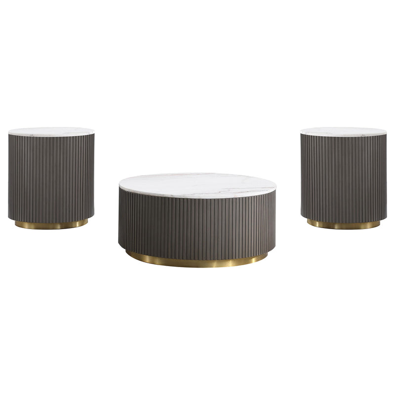 Jason 3-piece Round White Marble Coffee Table Set Charcoal - alternate view
