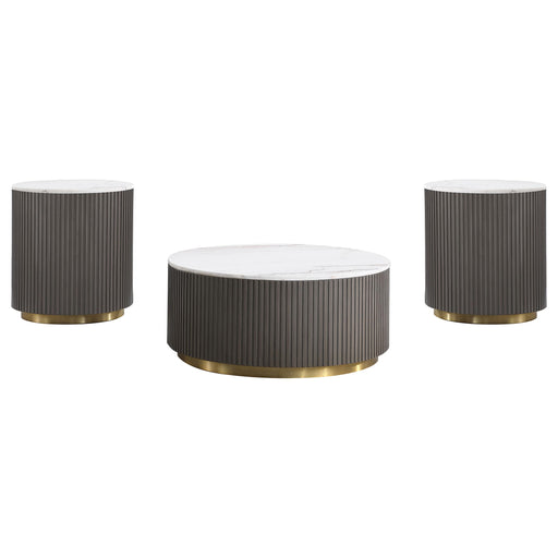 Jason 3-piece Round White Marble Coffee Table Set Charcoal - alternate view
