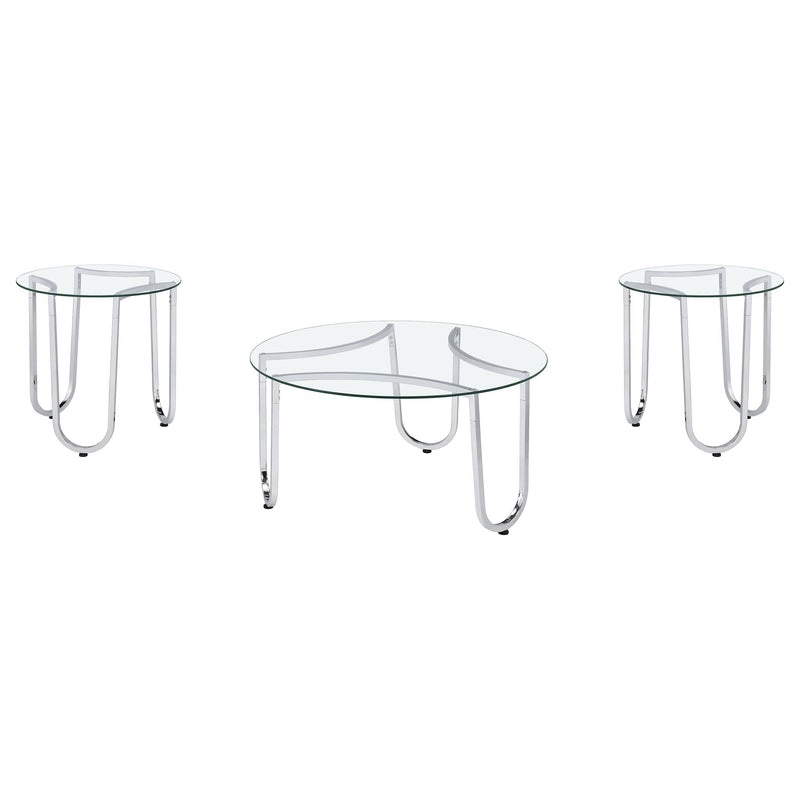 Beller 3-piece Round Tempered Glass Top Coffee Table Set Chrome - alternate view