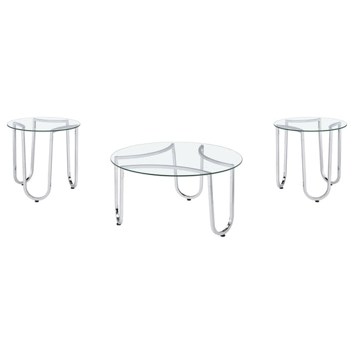 Beller 3-piece Round Tempered Glass Top Coffee Table Set Chrome - alternate view
