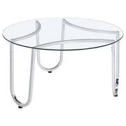 Beller Round Tempered Glass Top Cocktail Coffee Table Chrome - alternate view