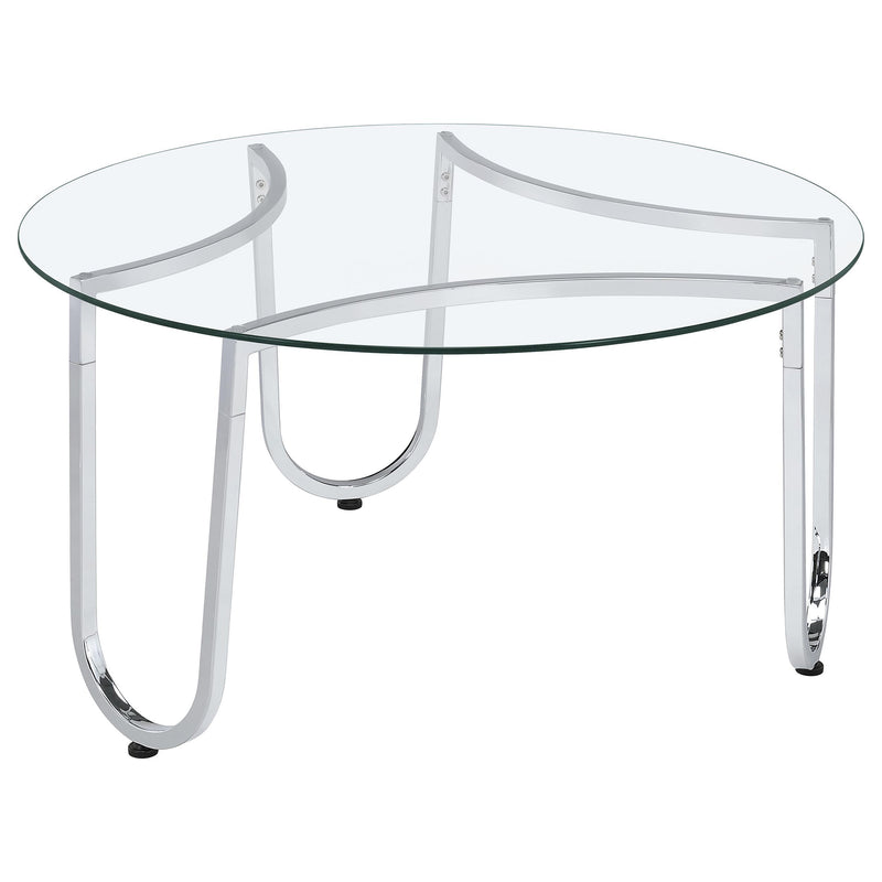 Beller Round Tempered Glass Top Cocktail Coffee Table Chrome - alternate view