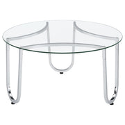 Beller Round Tempered Glass Top Cocktail Coffee Table Chrome - detail 3