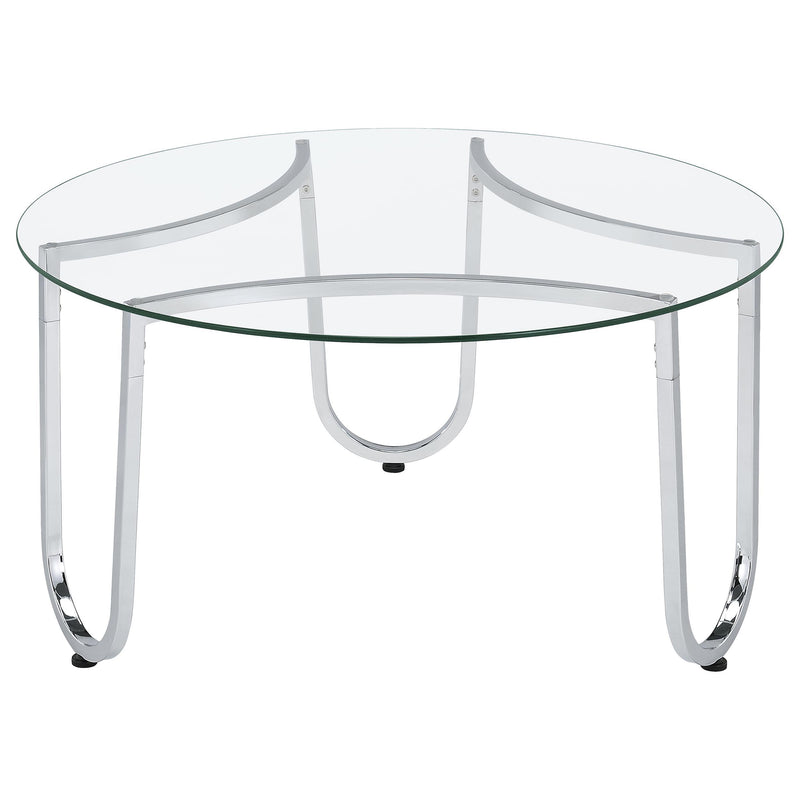 Beller Round Tempered Glass Top Cocktail Coffee Table Chrome - detail 3