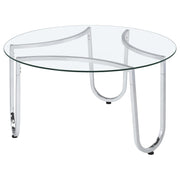 Beller Round Tempered Glass Top Cocktail Coffee Table Chrome - detail 4