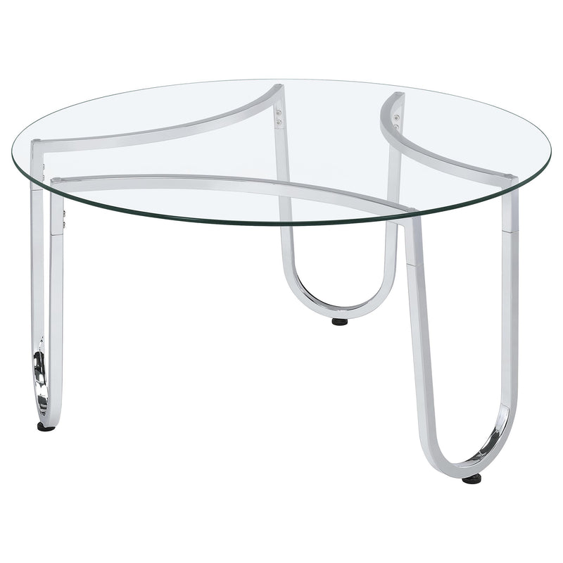 Beller Round Tempered Glass Top Cocktail Coffee Table Chrome - detail 4