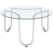Beller Round Tempered Glass Top Cocktail Coffee Table Chrome - detail 5
