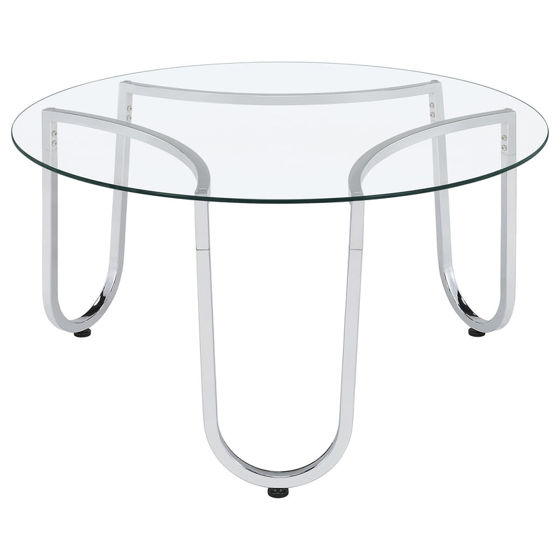 Beller Round Tempered Glass Top Cocktail Coffee Table Chrome - detail 5