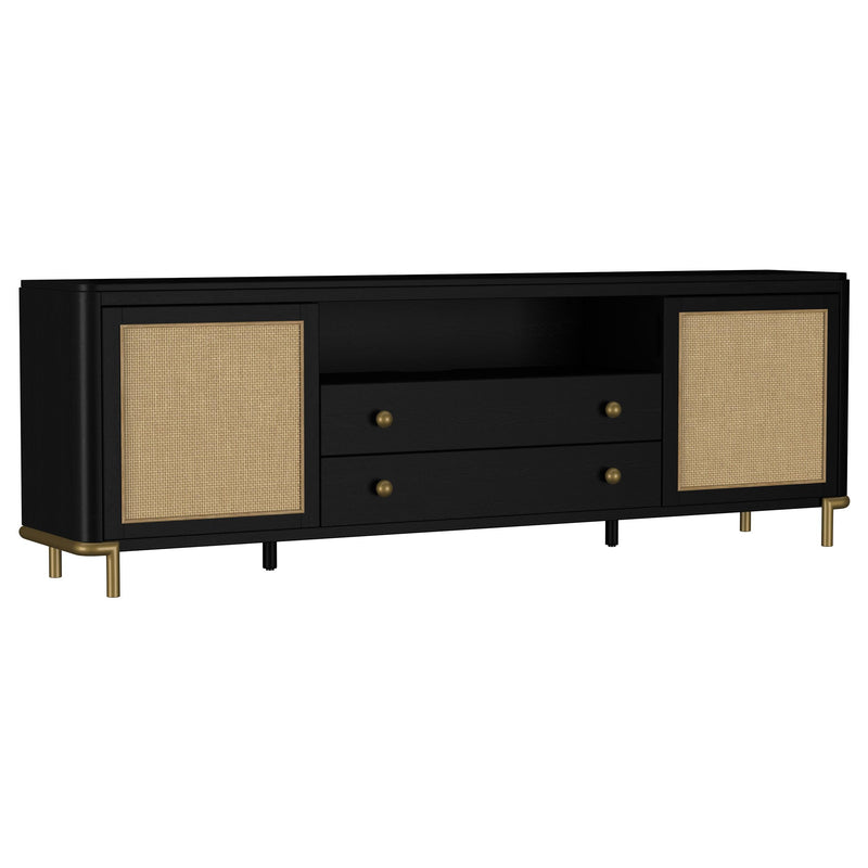 Arini Rattan Cane 2-door TV Stand Media Console Black - alternate view