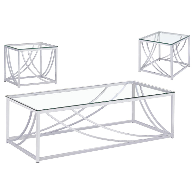 Lille 3-piece Glass Top Coffee And End Table Set Chrome - alternate view