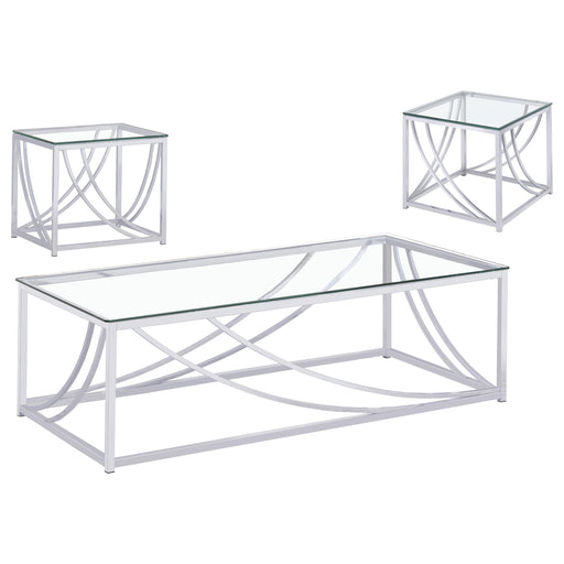 Lille 3-piece Glass Top Coffee And End Table Set Chrome - alternate view
