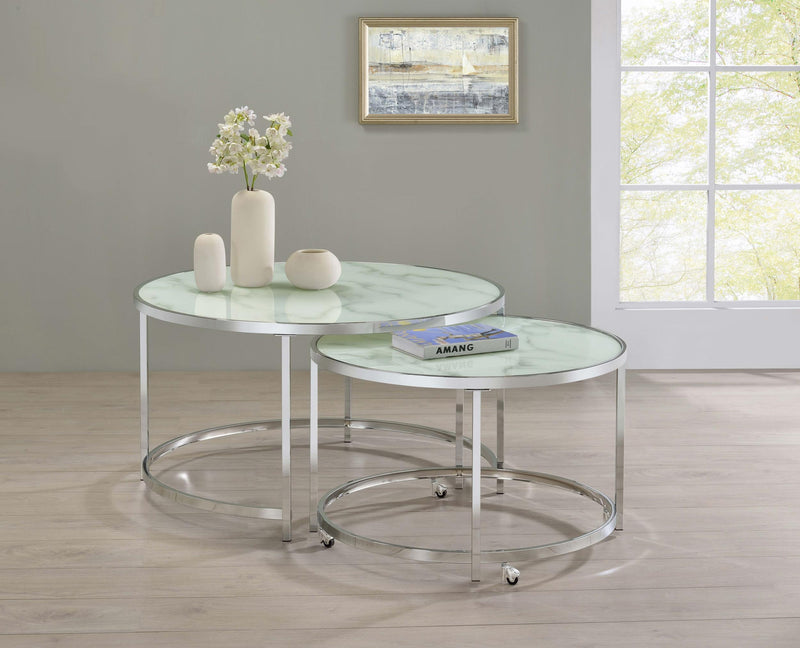 Lynn 2-piece Round Glass Top Nesting Coffee Table