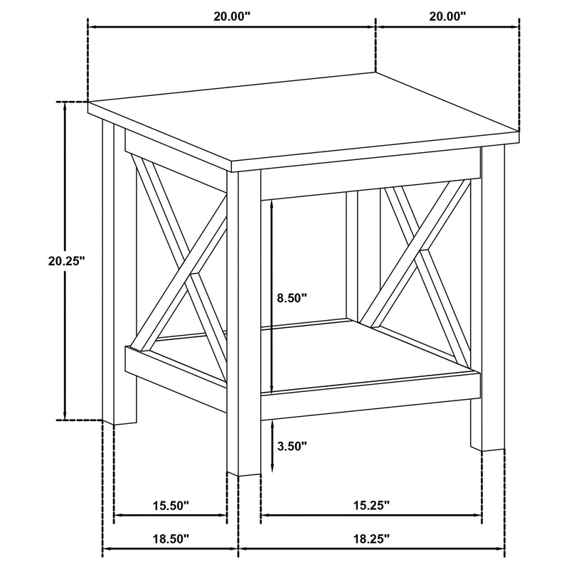 Skyview Square Pine Wood Side End Table with Shelf