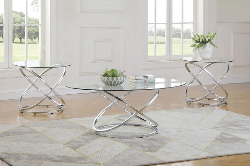Warren 3-piece Oval Glass Top Coffee Table Set