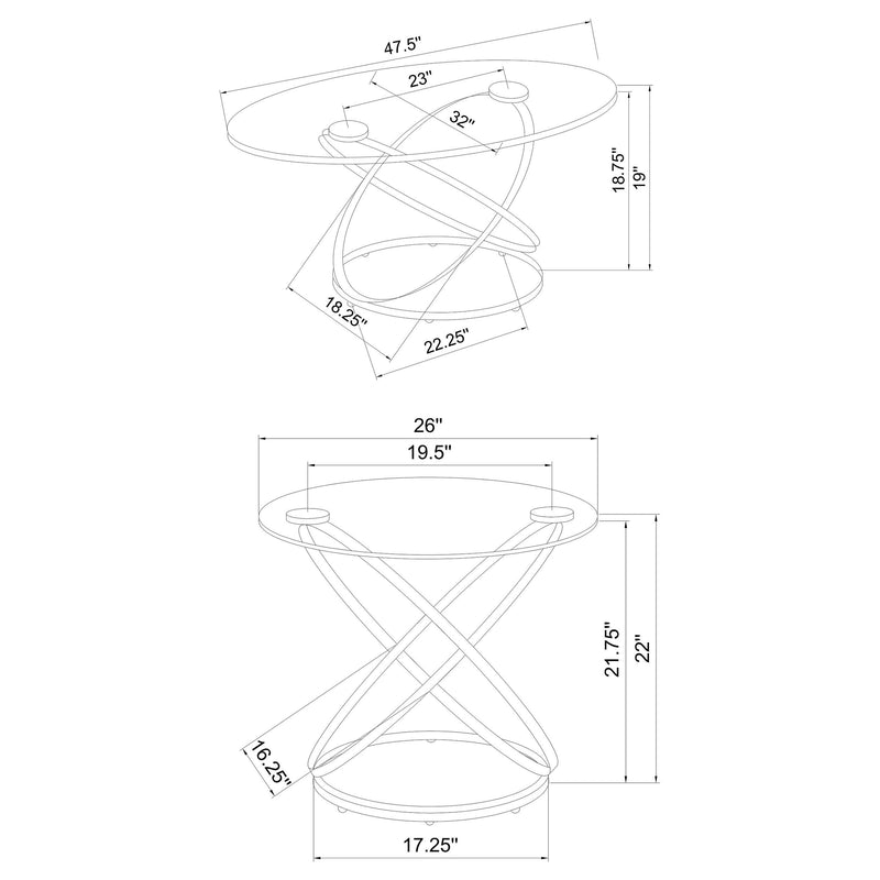 Warren 3-piece Oval Glass Top Coffee Table Set