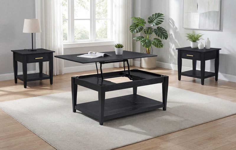 Lindenton 3-piece Wood Lift-Top Coffee and End Table Set Black - alternate view