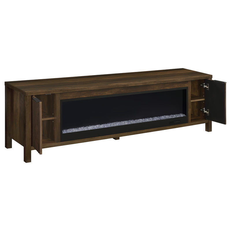 Carey 79-inch TV Stand Fireplace Media Console Dark Pine - detail 3