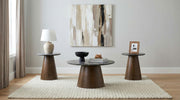 Franklin 3-piece Round Pedestal Coffee Table Set Grey and Dark Brown