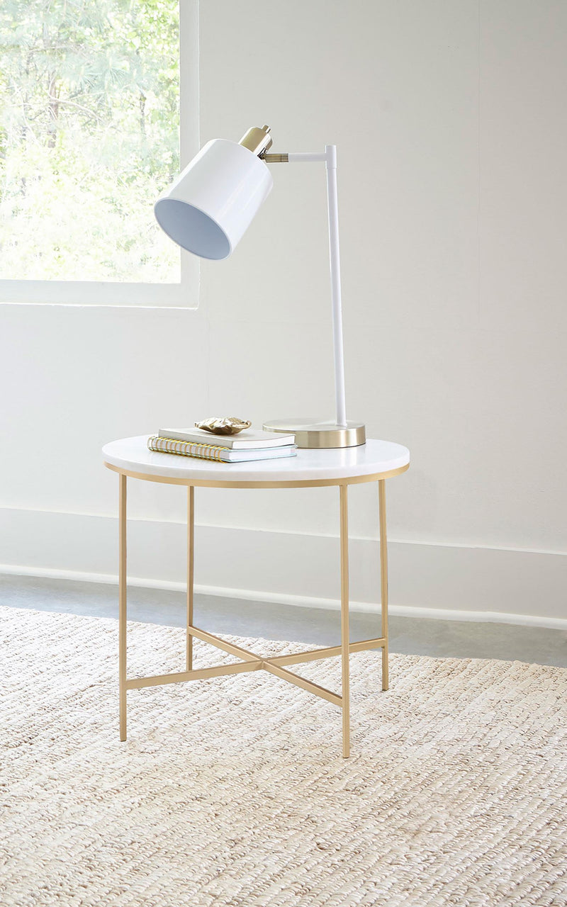Ellison Round Marble Top Side End Table White and