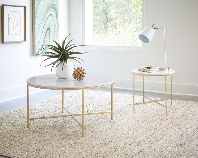 Ellison 2-piece Round Marble Coffee and End Table Set