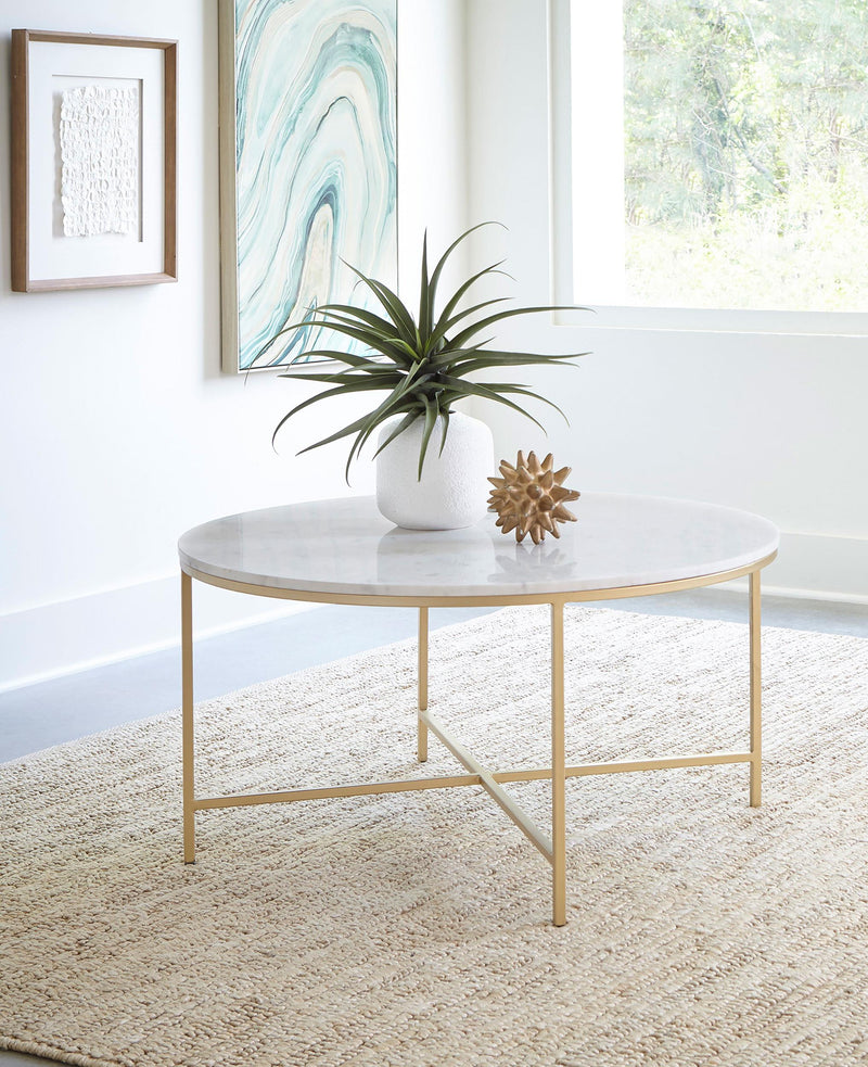 Ellison Round Marble Top Coffee Table White and