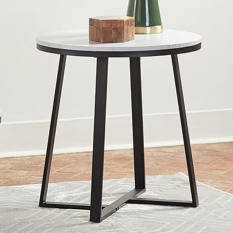 Hugo Round Faux Marble End Table White and Matte