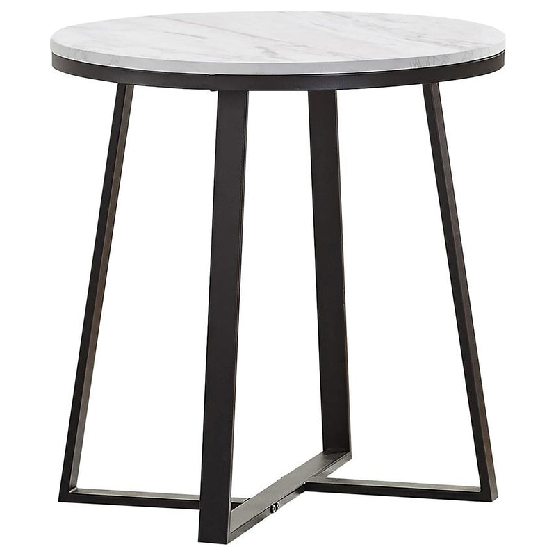 Hugo Round Faux Marble End Table White and Matte