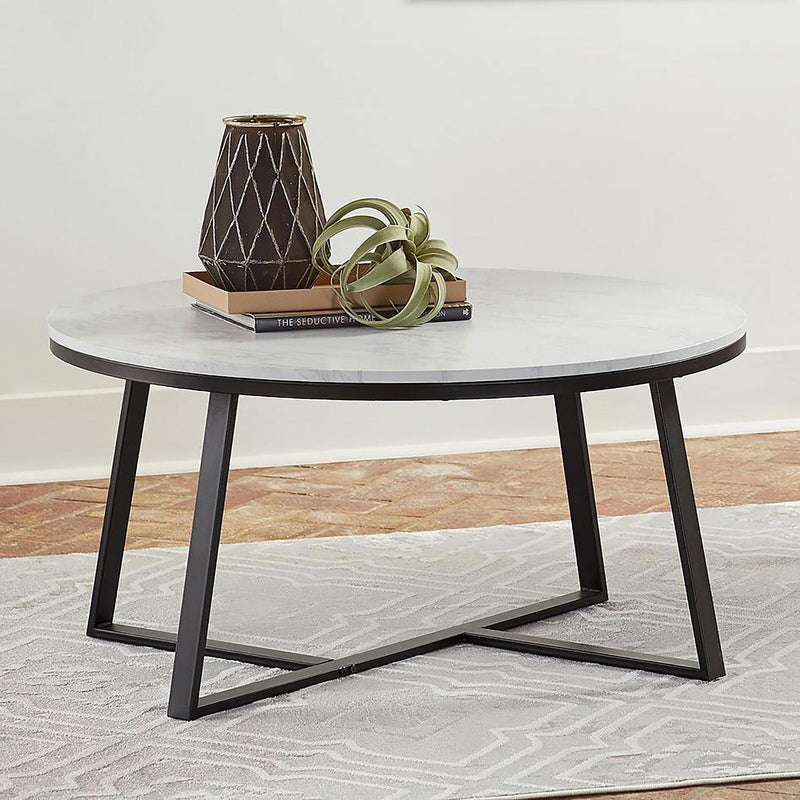 Hugo Round Faux Marble Coffee Table White and Matte